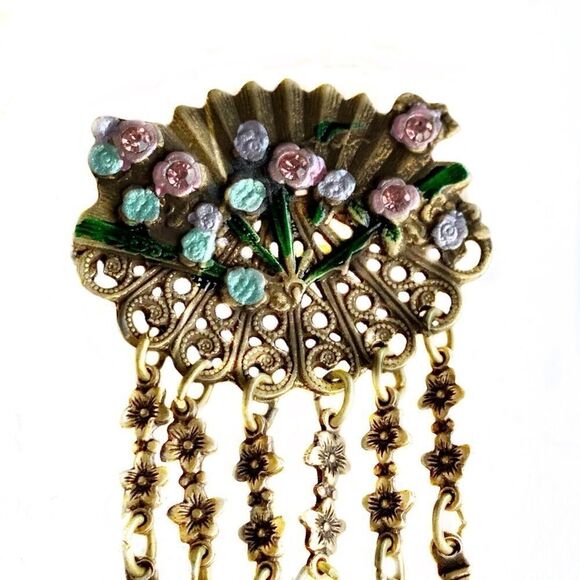 Banana Bob enamel flower fan chandelier earrings - Picture 5 of 5